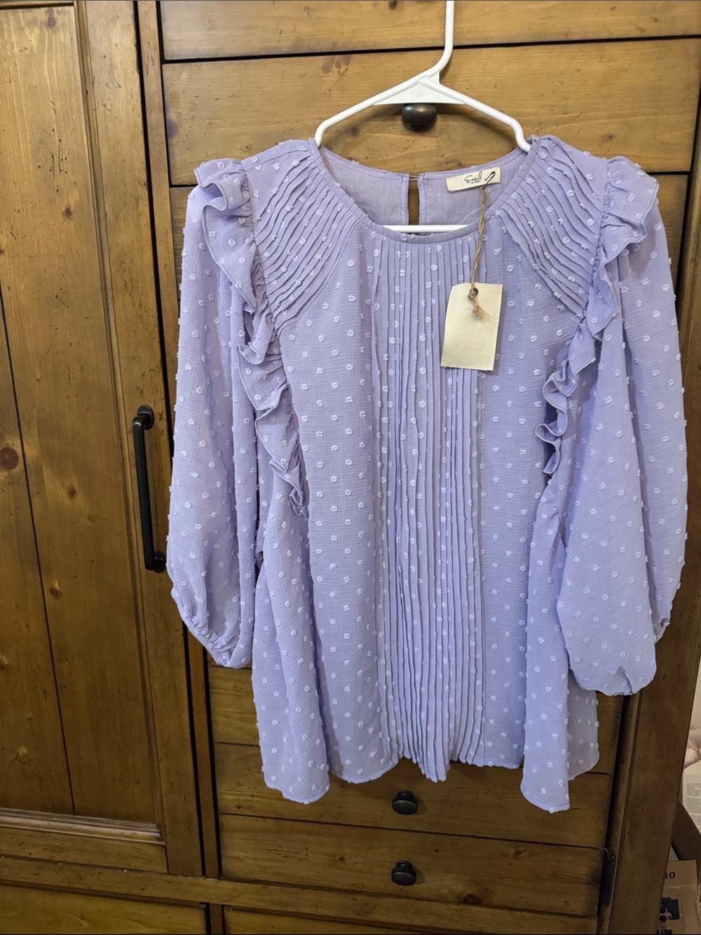 easel Lavender Pintuck Ruffle Swiss Dot Blouse